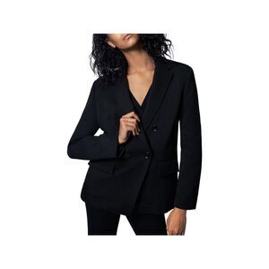 B NEW YORK Womens Black Faux Double-breasted Wear To Work Blazer Jacket S